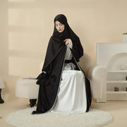 Poet Sleeve Satin Open Abaya With Matching Belt and Hijab (ABA009)